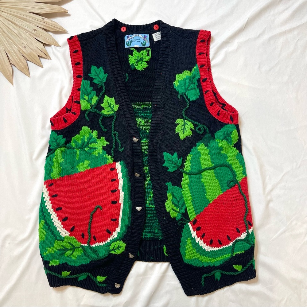 Vintage Just Better Sweaters Designs By Lisa Coufal Knit Watermelon Vine Vest 1